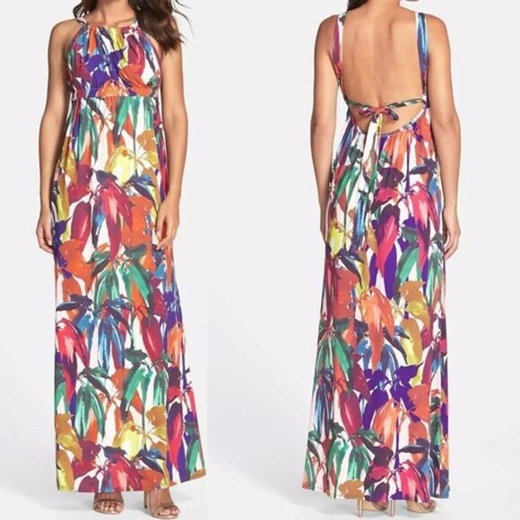 Trina Turk Winslow Abstract Print Halter Maxi Dress Size 10 Multicolor - Picture 1 of 7